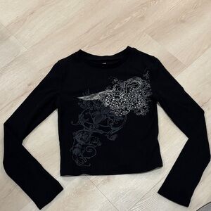 Y2K Black Long Sleeve women’s Shirt with Graphic Design grunge, faery, vintage